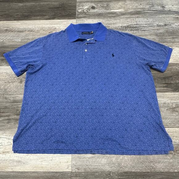 Polo Ralph Lauren Classic Fit Blue Micro Floral Mens 2XB Collared Polo T-Shirt - Picture 1 of 10